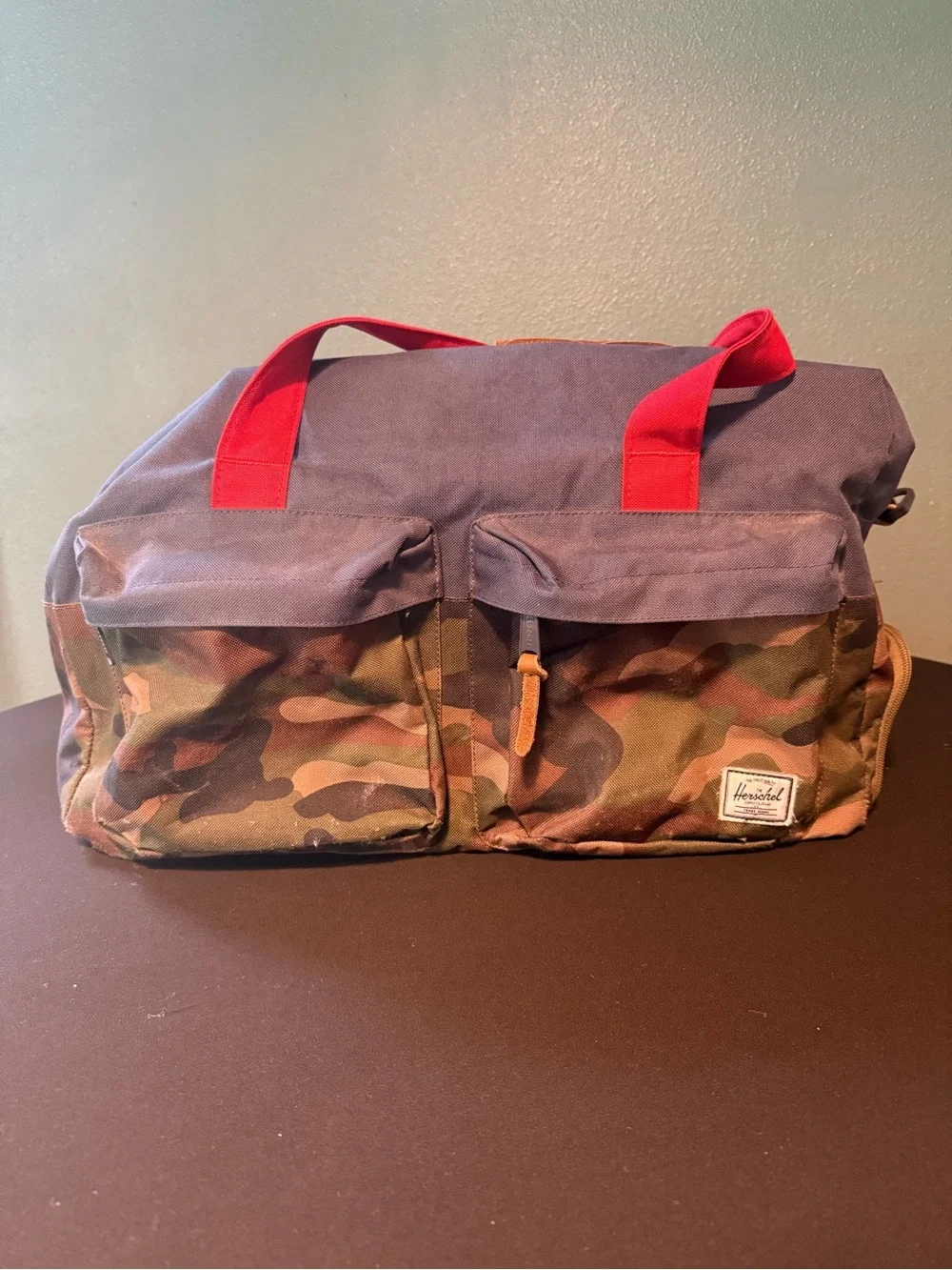 Herschel Camo Canvas Weekend Duffel - Green/Red